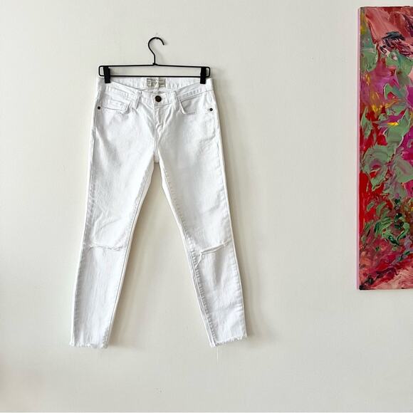 Current/Elliott Stiletto Skinny Jeans in Sugar Knee Destroy Raw Hem - Picture 2 of 8